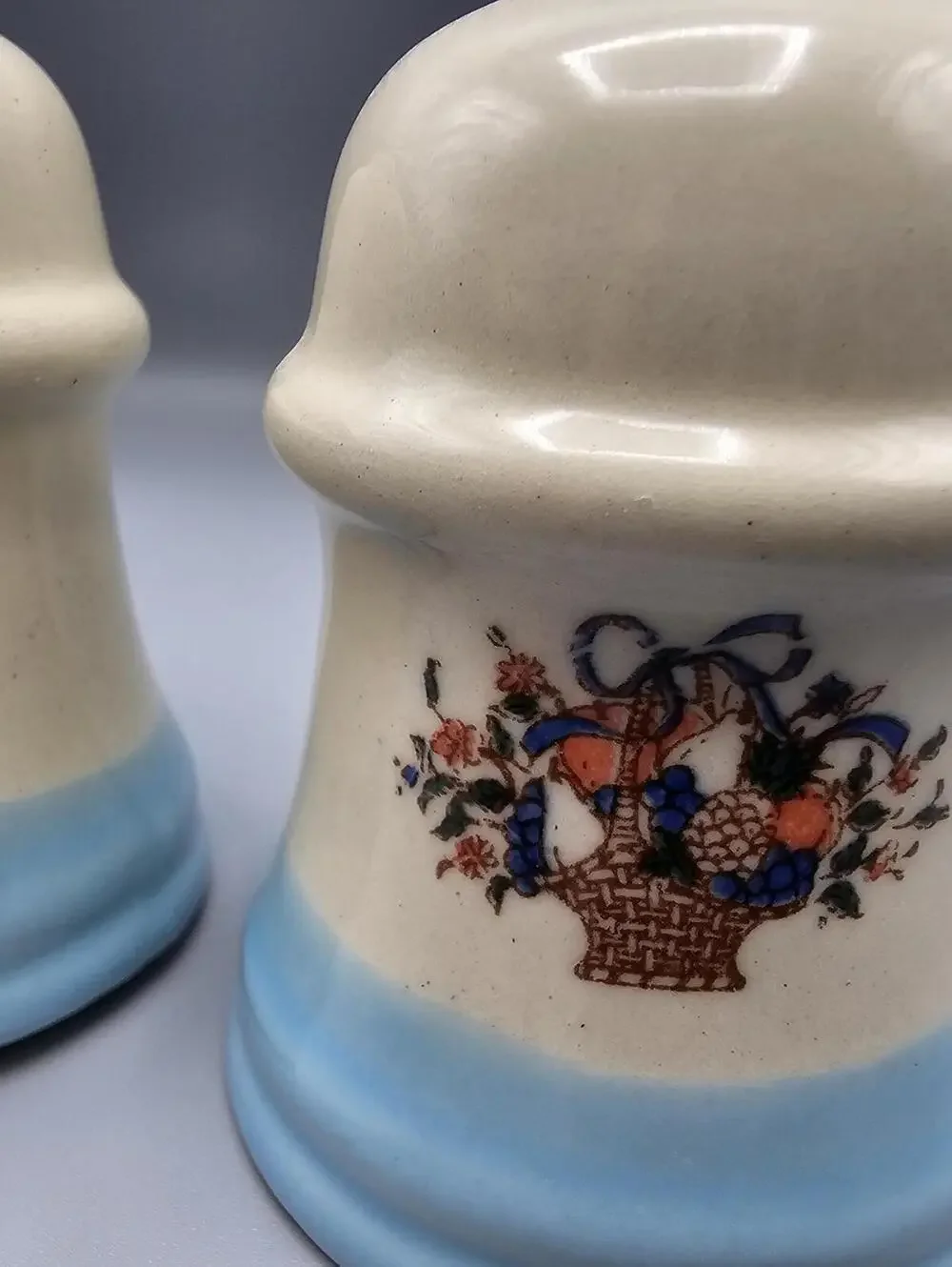 Vintage Ceramic Salt and Pepper Shakers with Basket Floral Design